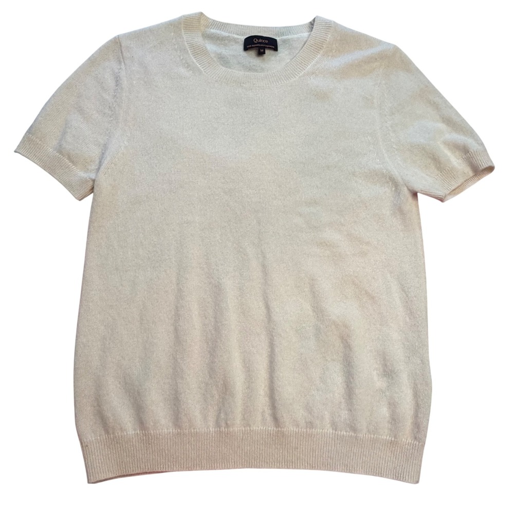 Quince Mongolian Cashmere Tee Ivory Womens Size Medium Quiet Luxury Short Sleeve